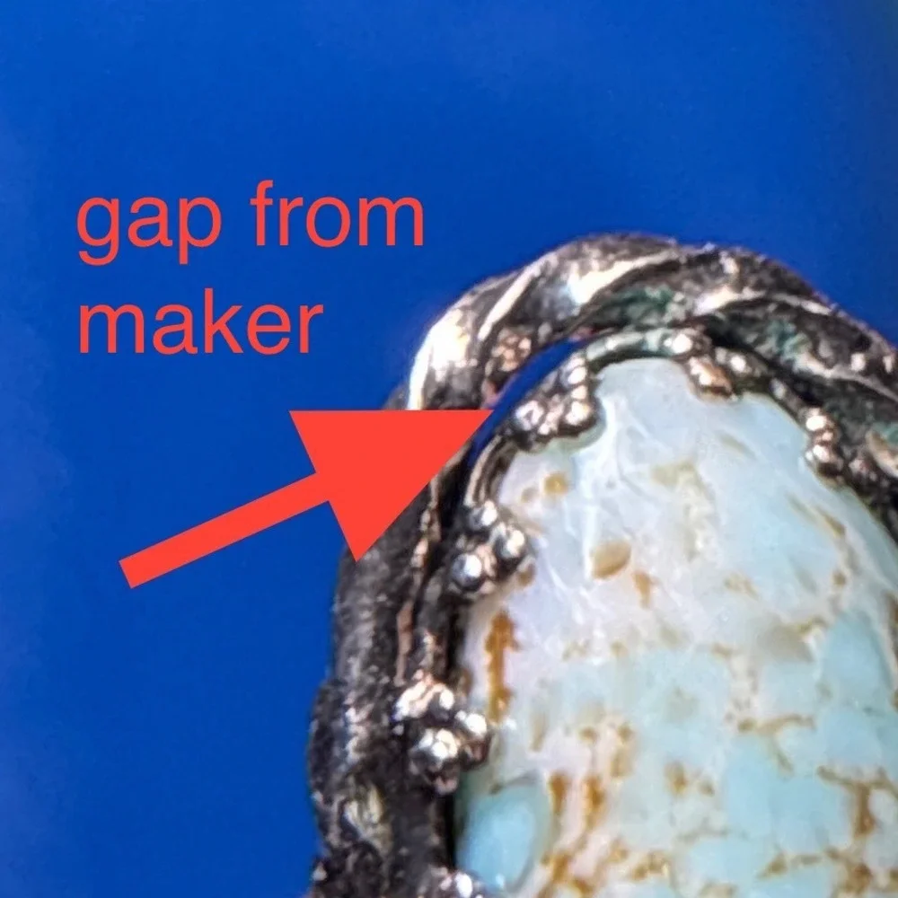 Vintage Silver Tone Oval Turquoise Adjustable Ring Rope Twist Design W‎ Germany